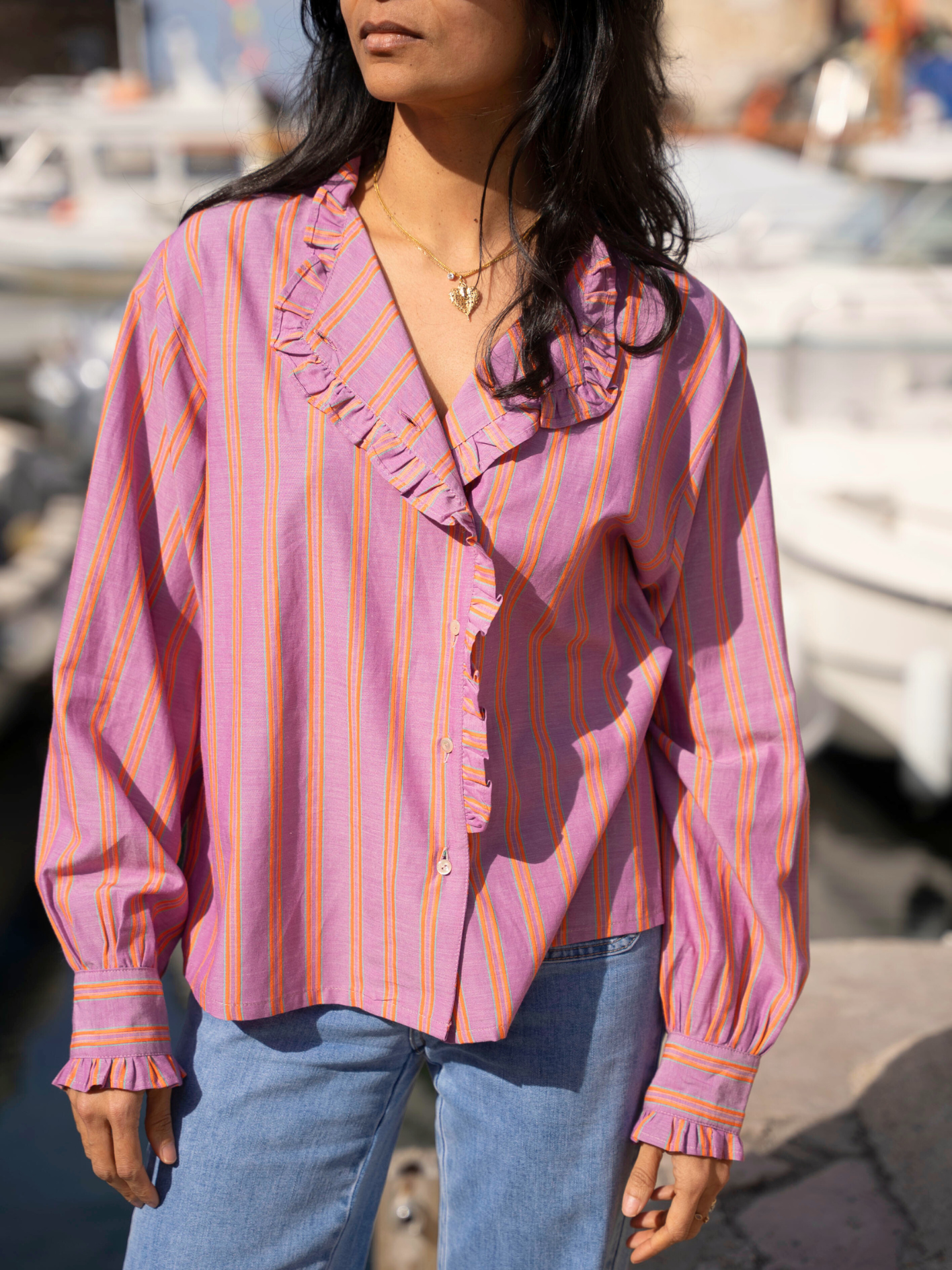 Chemise Alba manches longues à volant Near The Sun vêtement pour femme anti-UV UPF 15