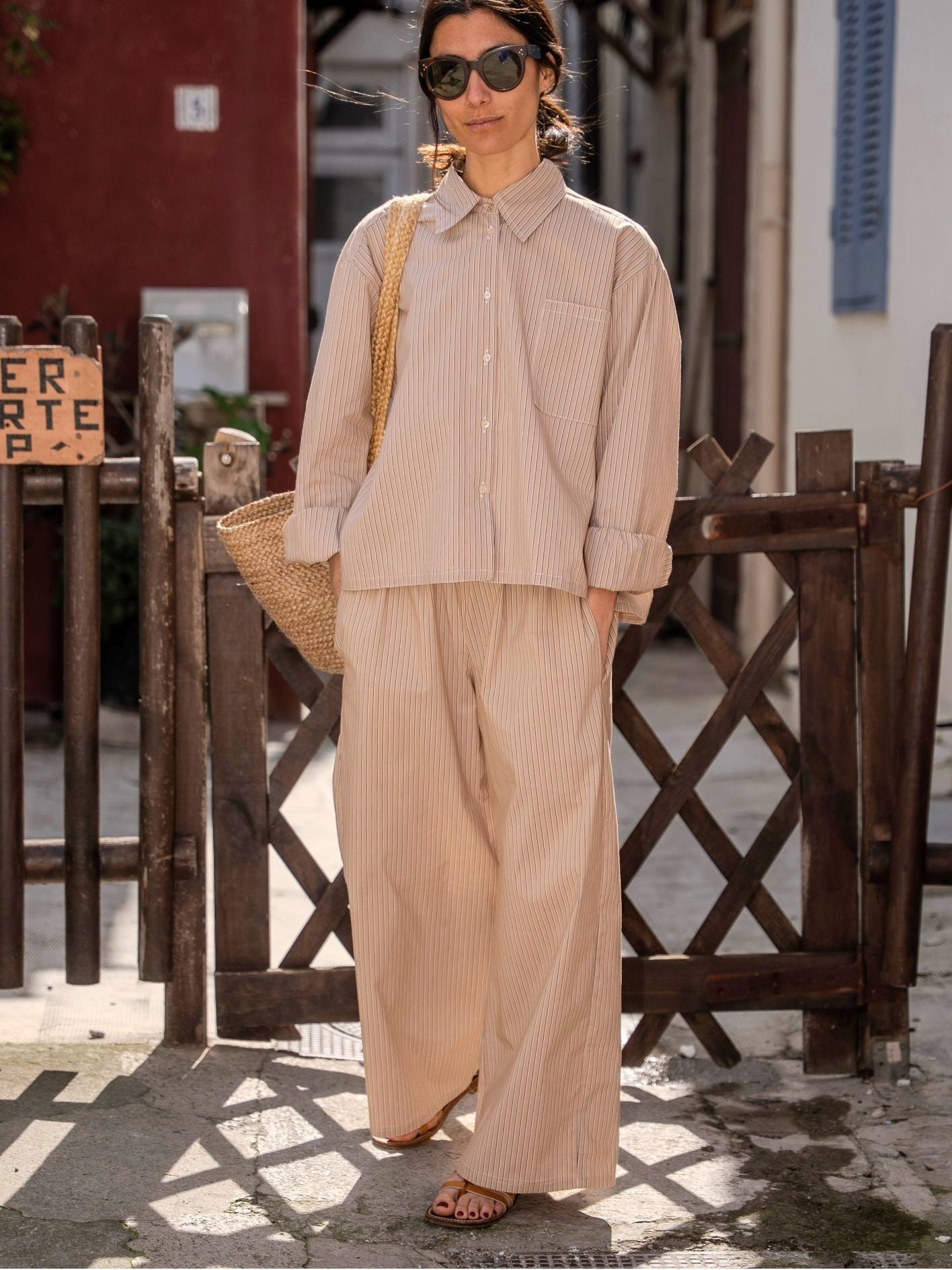 Pantalon Orso beige rayé Near The Sun vêtement pour femme anti-UV UPF 30