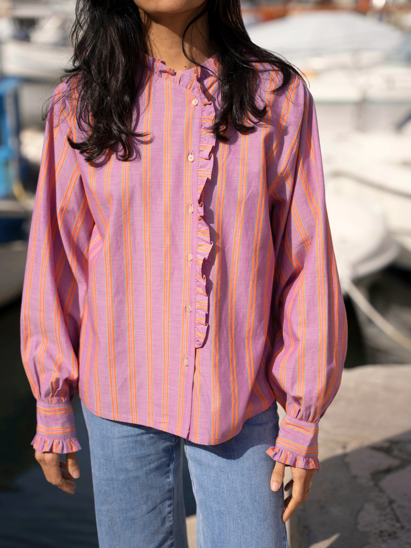 Chemise alba manches longues à volant Near The Sun vêtement pour femme anti-UV UPF 15