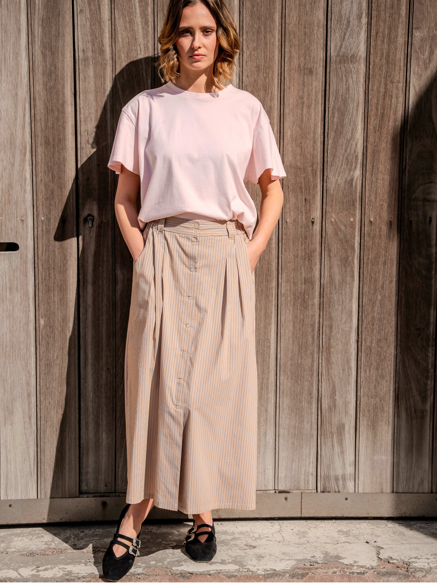 Jupe beige rayé Near The Sun vêtement pour femme anti-UV UPF 30